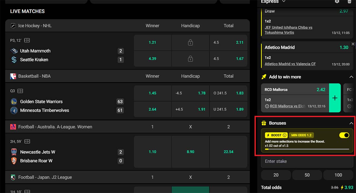 bet boost odds adjustment panel