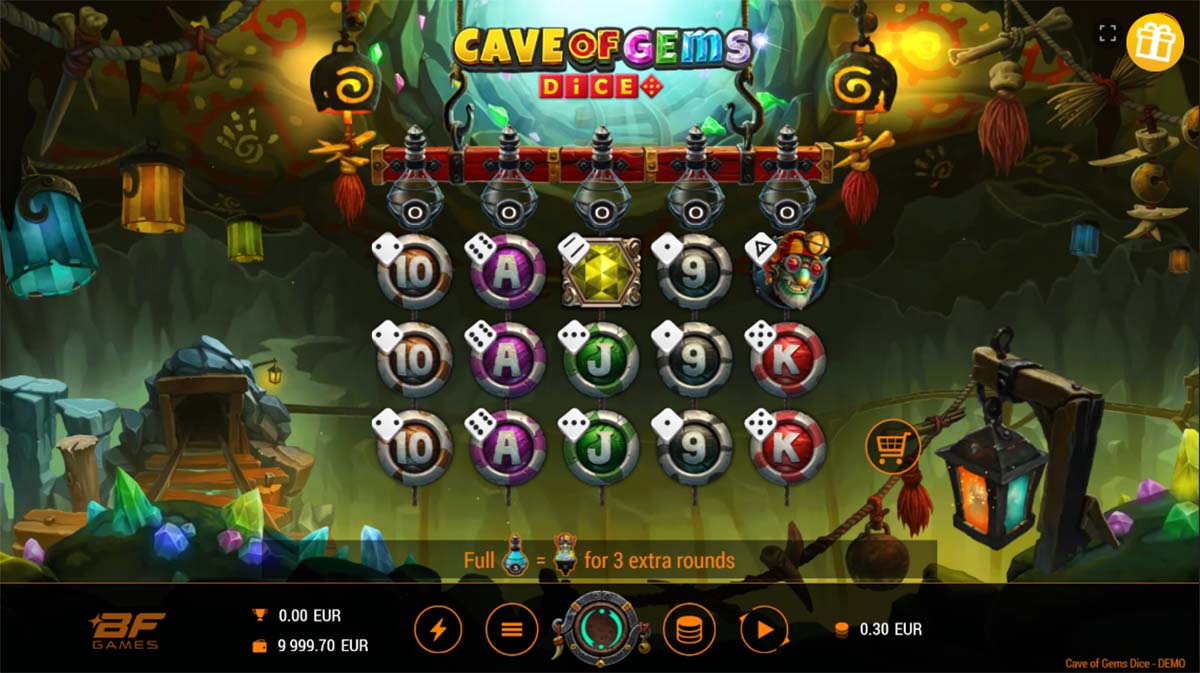 Dice-themed slot game with gem symbols and simple mechanics