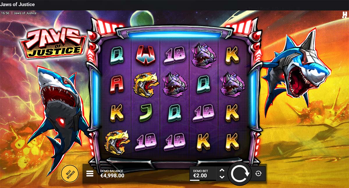 Shark-themed action slot with futuristic combat visuals