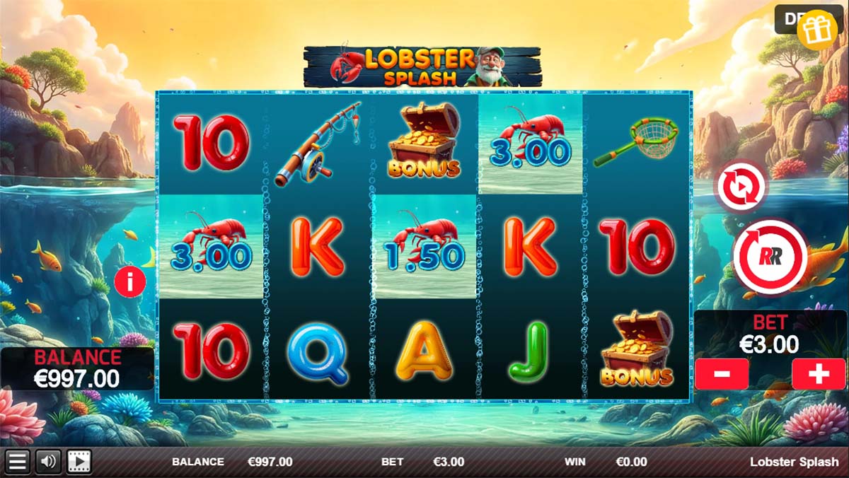 Beach-themed fishing slot with lobster symbols