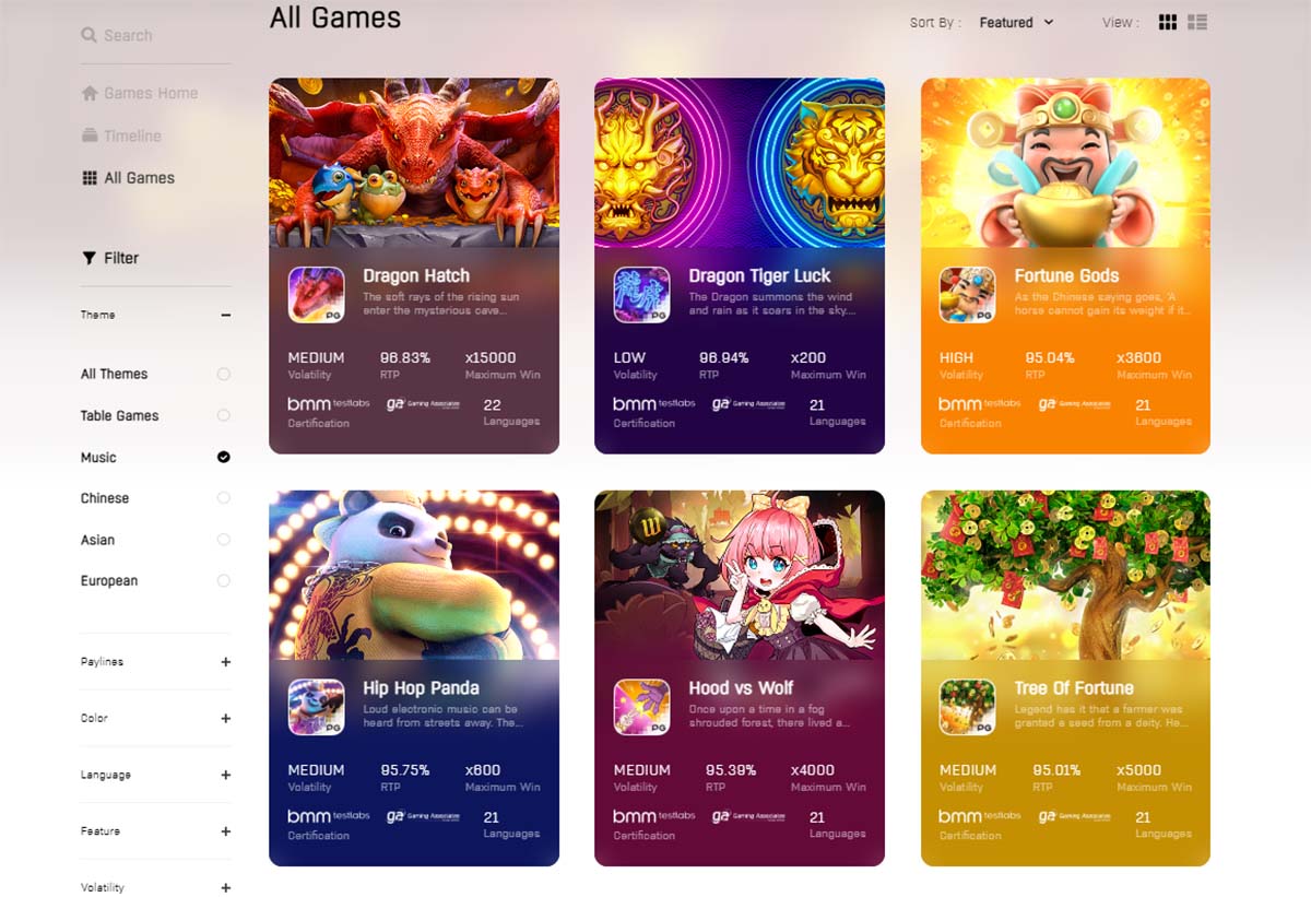 PG Soft logo displayed on game thumbnails