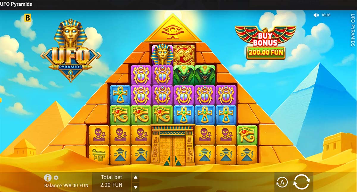 Pyramid-style scatter pays slot game UFO Pyramids