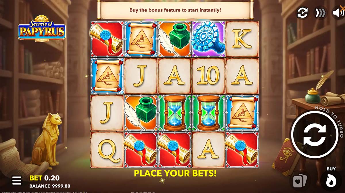 Secrets of Papyrus $0.20 to $10 bets